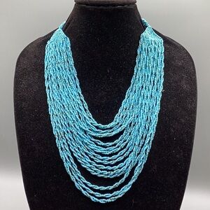 Vintage Handmade Seed Bead Necklace Blue